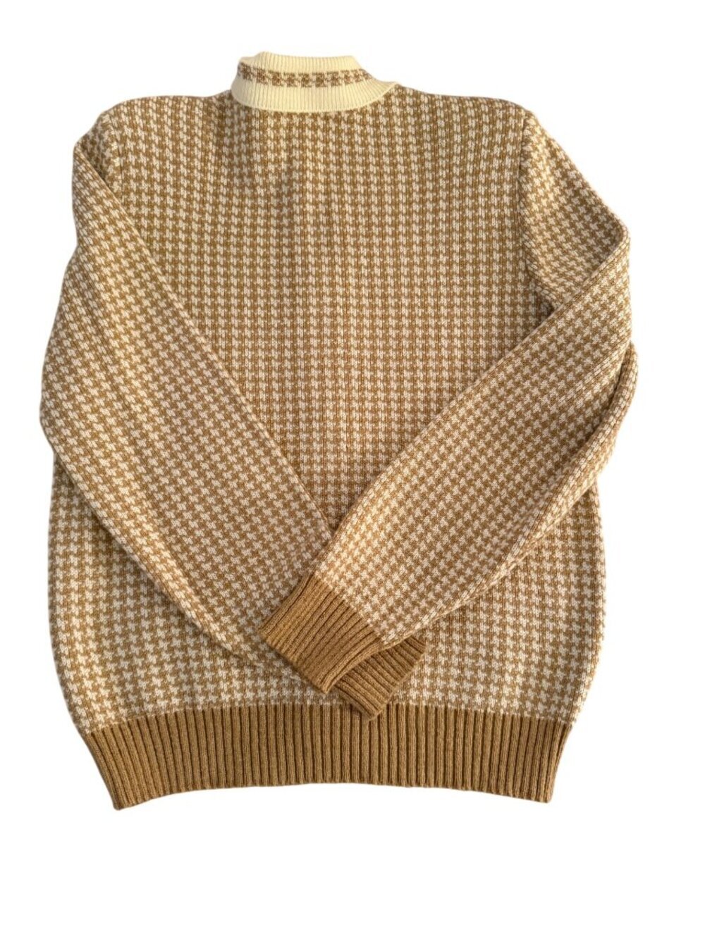 Mita Cardigan Womens Zip-up Cardigan Sweater Size 4 Tan Knit Houndstooth Vintage - Picture 7 of 10